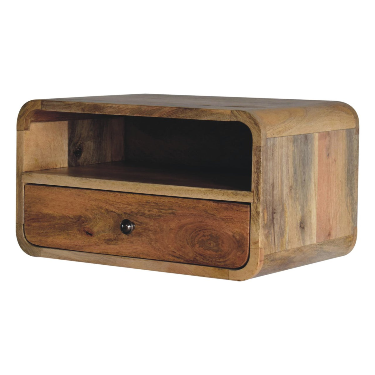 Large Oak-ish Curve Upper Slot Floating Bedside Table