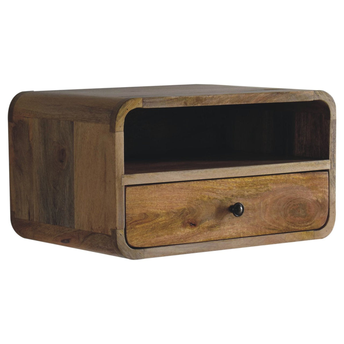 Large Oak-ish Curve Upper Slot Floating Bedside Table