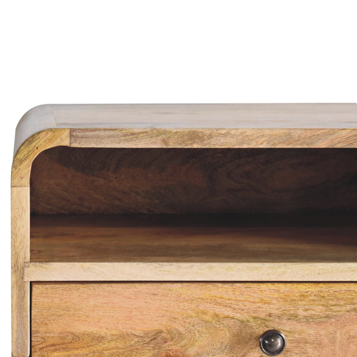 Large Oak-ish Curve Upper Slot Floating Bedside Table
