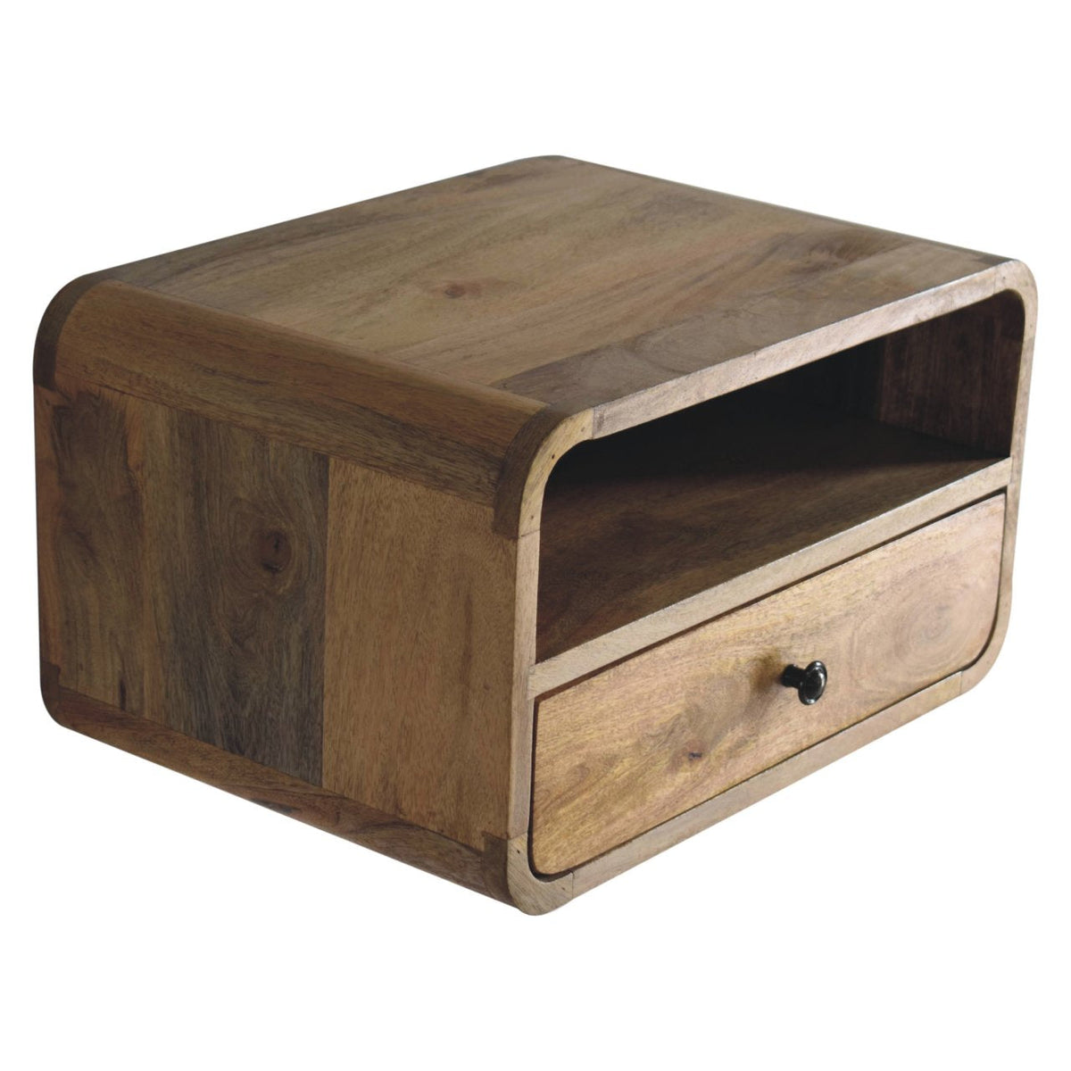 Large Oak-ish Curve Upper Slot Floating Bedside Table