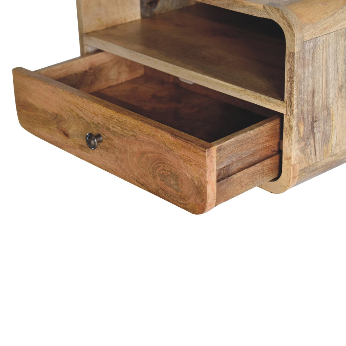 Large Oak-ish Curve Upper Slot Floating Bedside Table
