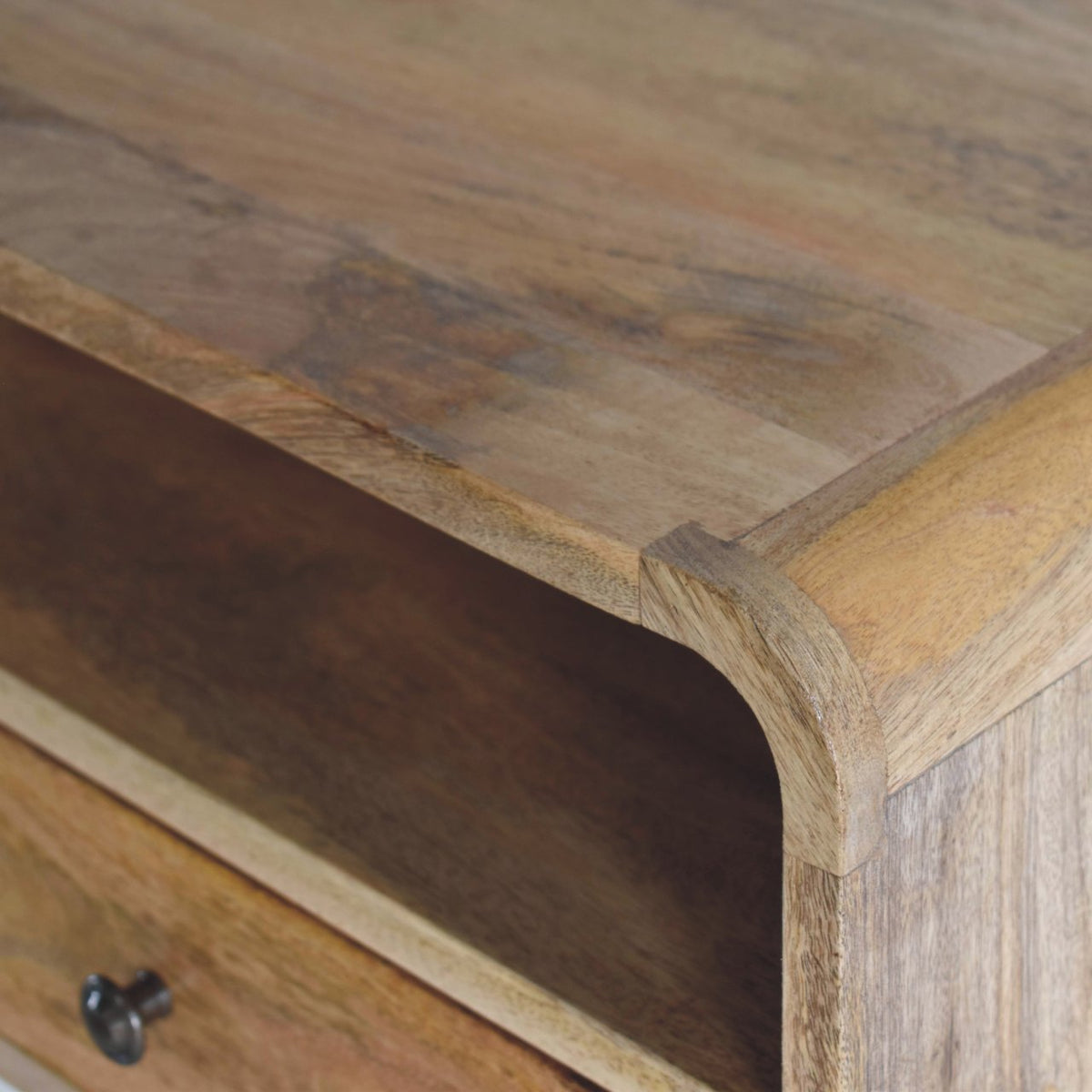 Large Oak-ish Curve Upper Slot Floating Bedside Table