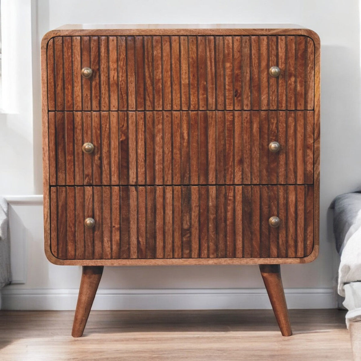 Honey Caramel T-bar Ridged Chest of Drawers