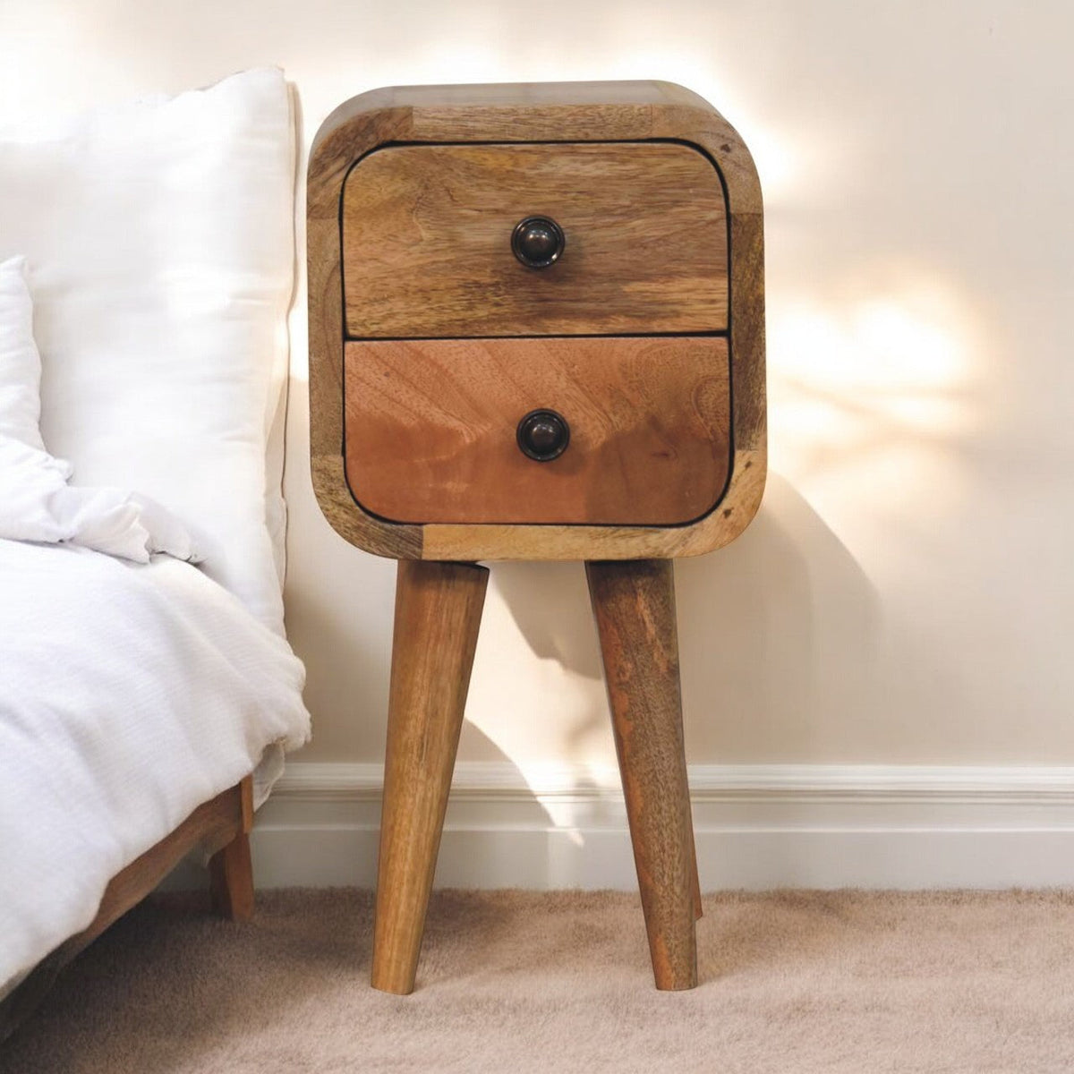 Extra Mini Curved Oak-ish Bedside Table