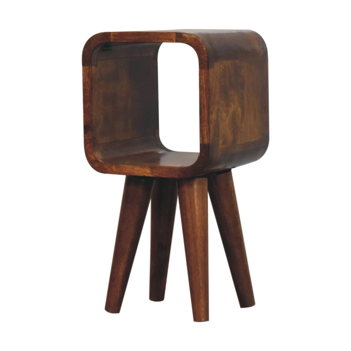 Extra Mini Minimalist Open Curved Chestnut Bedside Table