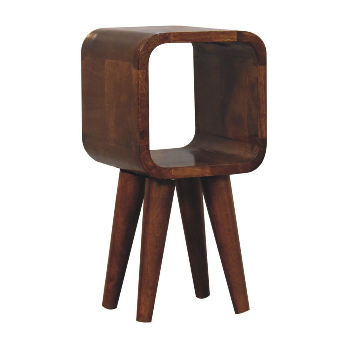 Extra Mini Minimalist Open Curved Chestnut Bedside Table