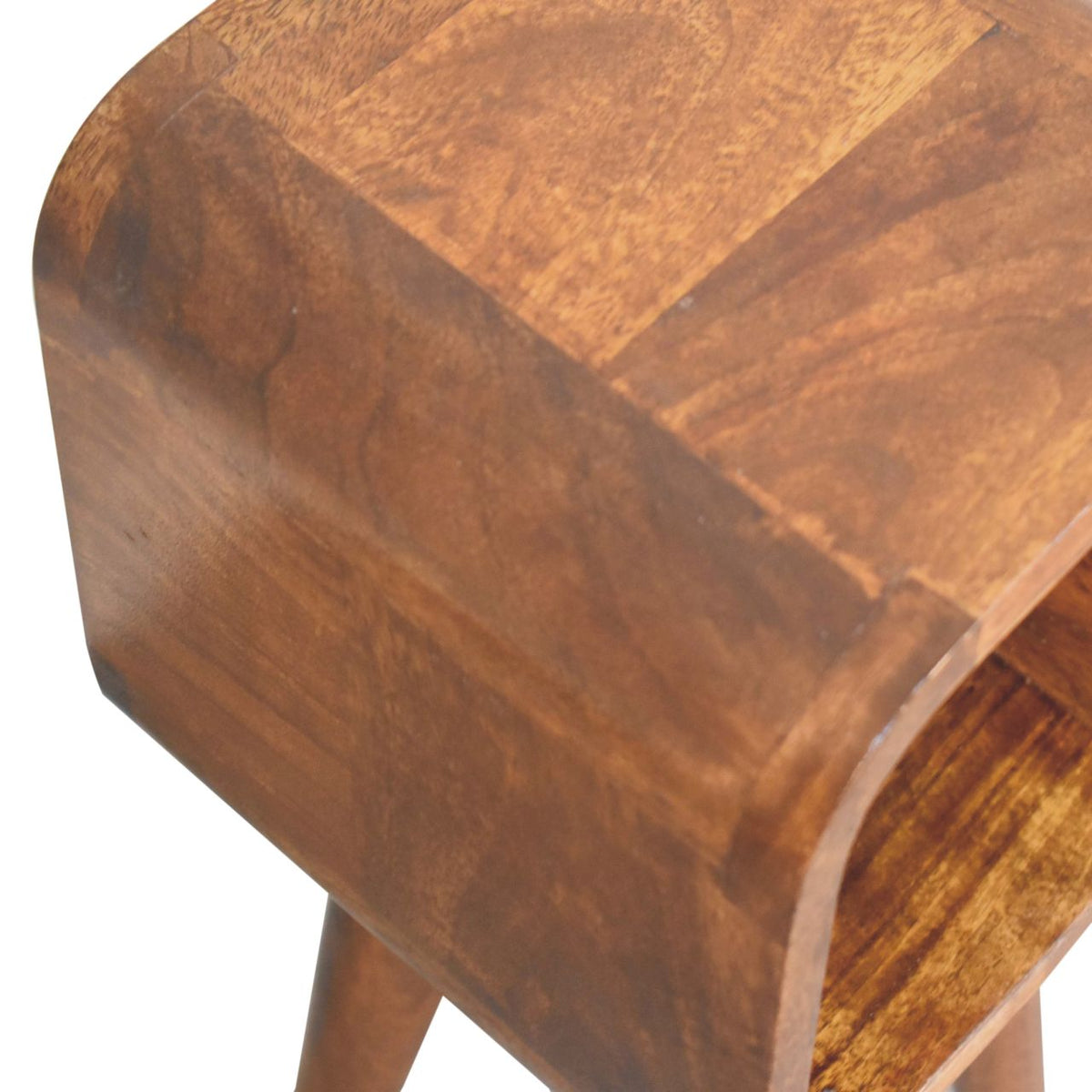 Extra Mini Minimalist Open Curved Chestnut Bedside Table