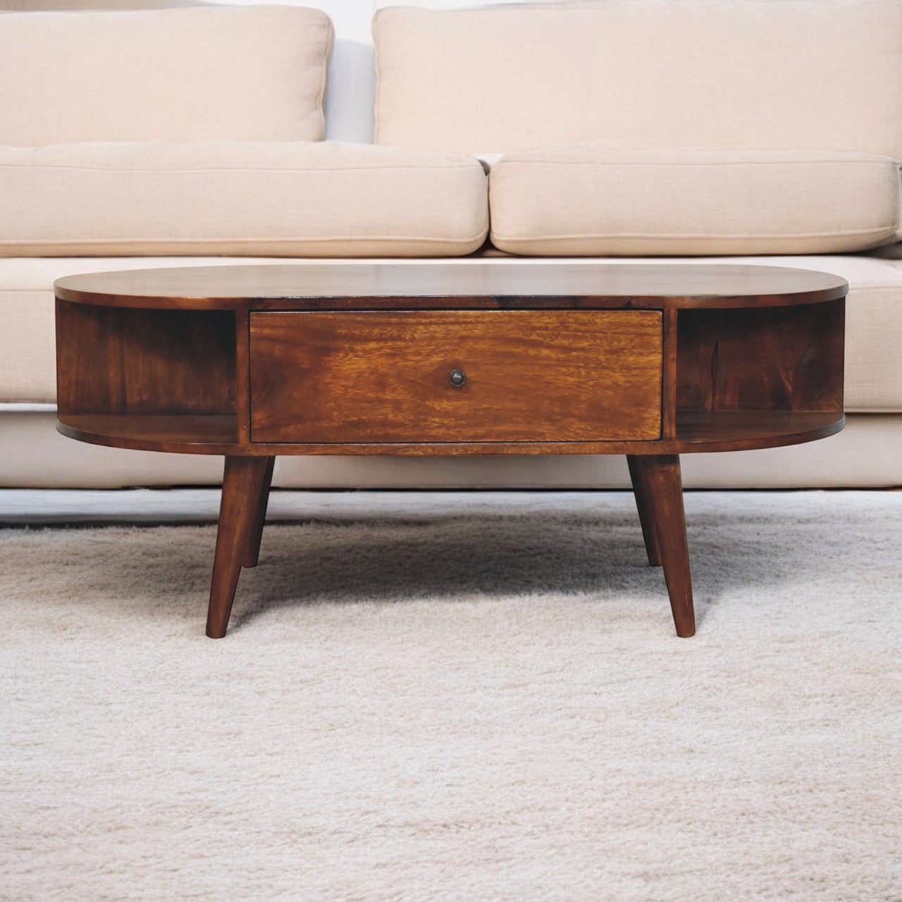 Chestnut Oval Coffee Table with 1 Drawer