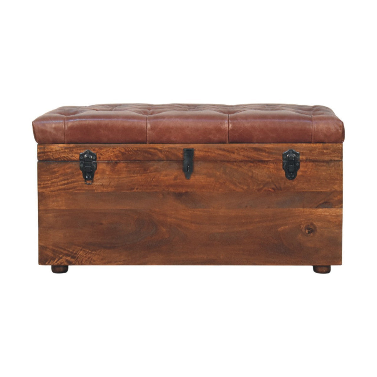 Brown Buffalo hide leather Storage Trunk Storage Bench