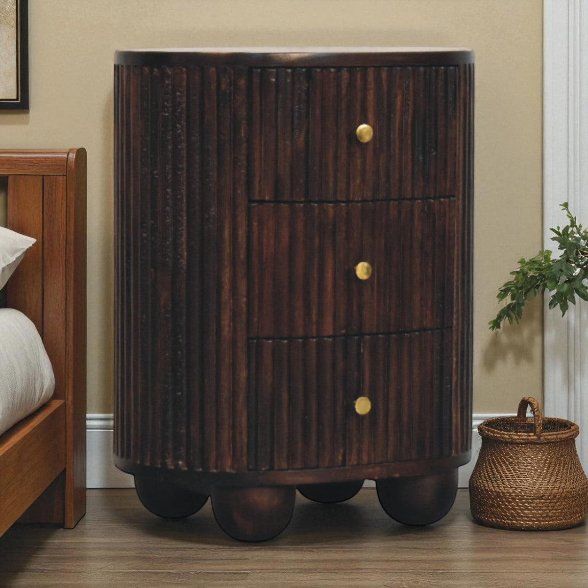 Curved Fluted 3-Drawer Bedside Table