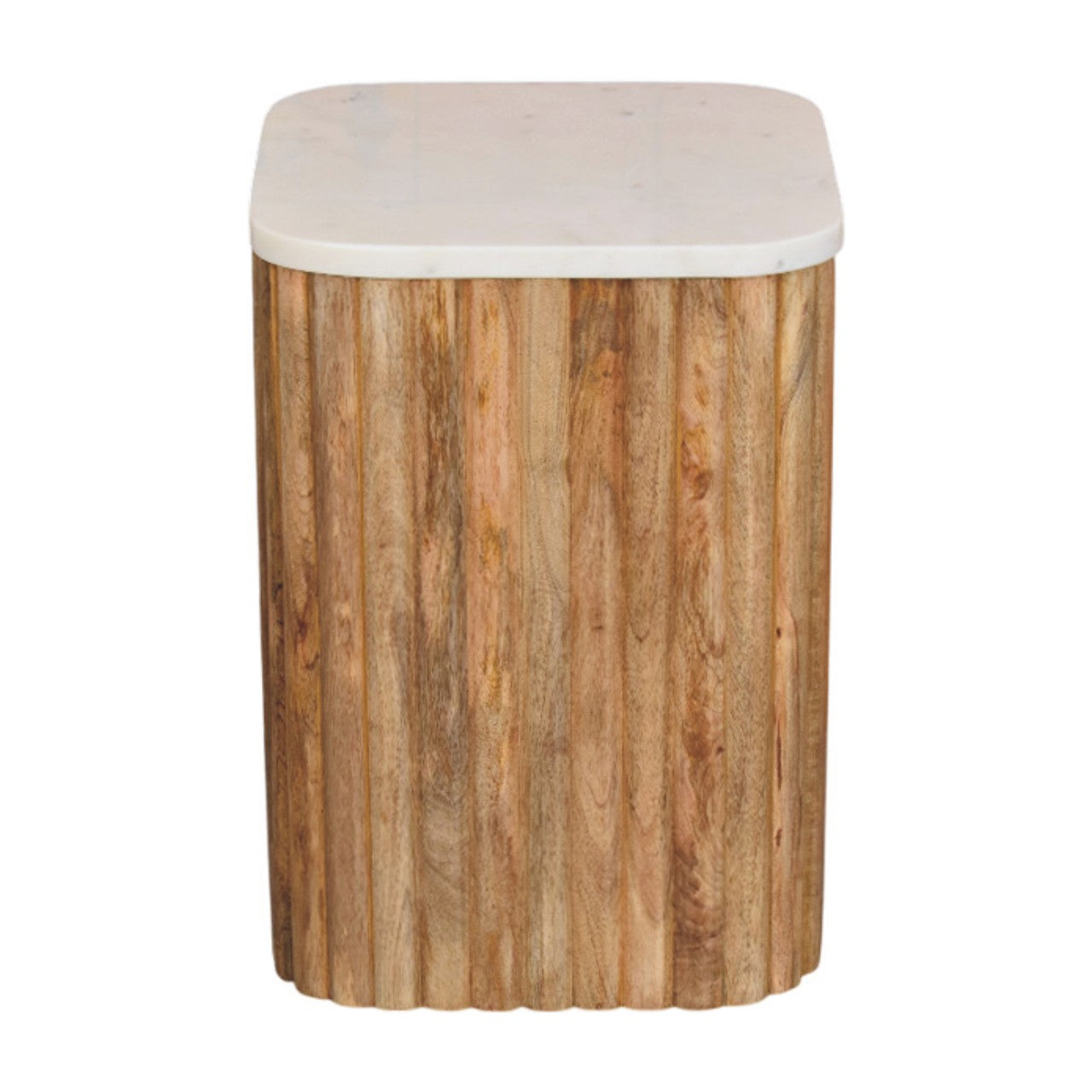 Oakish Marble Side Table Accent Piece | Oak-Ish Solid Mango Wood Marble-Effect