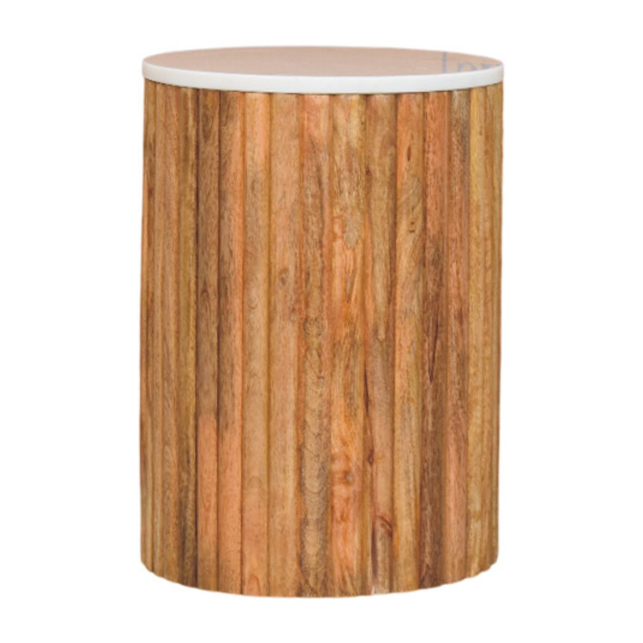 Fluted Marble Side Table Accent Piece | Marble-Effect Solid Mango Wood