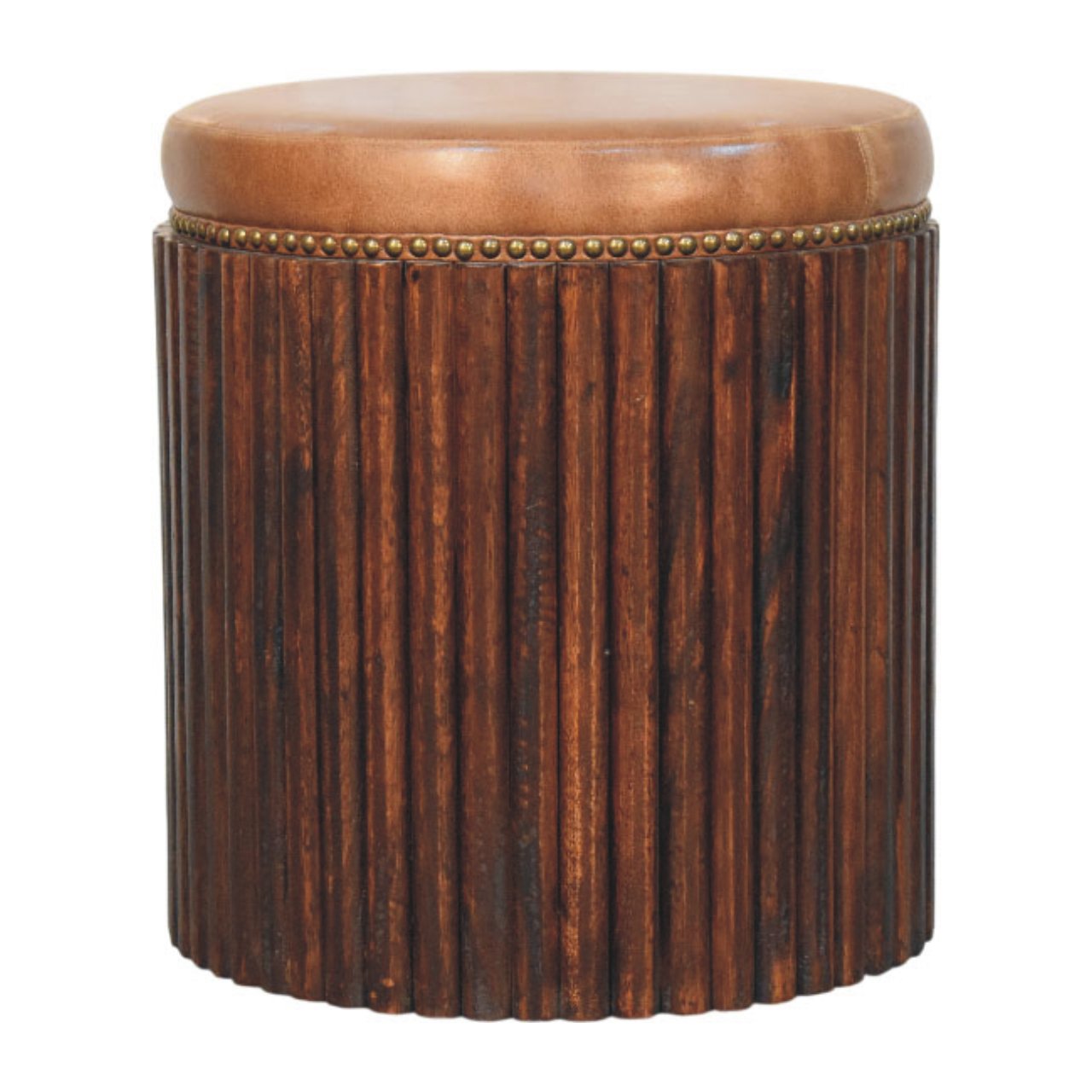 Ribbed Leather Accent Footstool