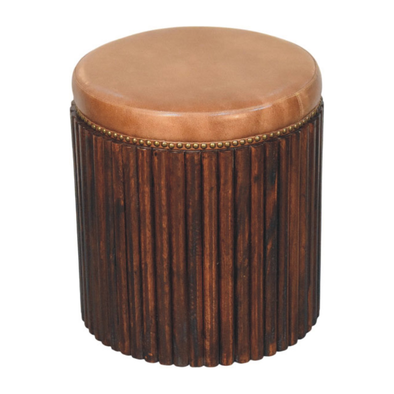 Ribbed Leather Accent Footstool