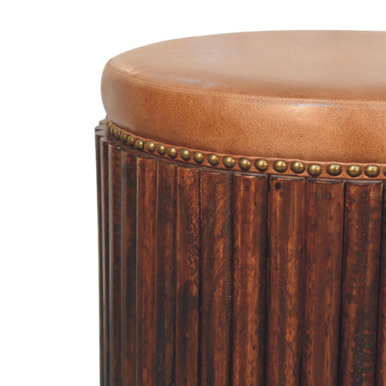 Ribbed Leather Accent Footstool