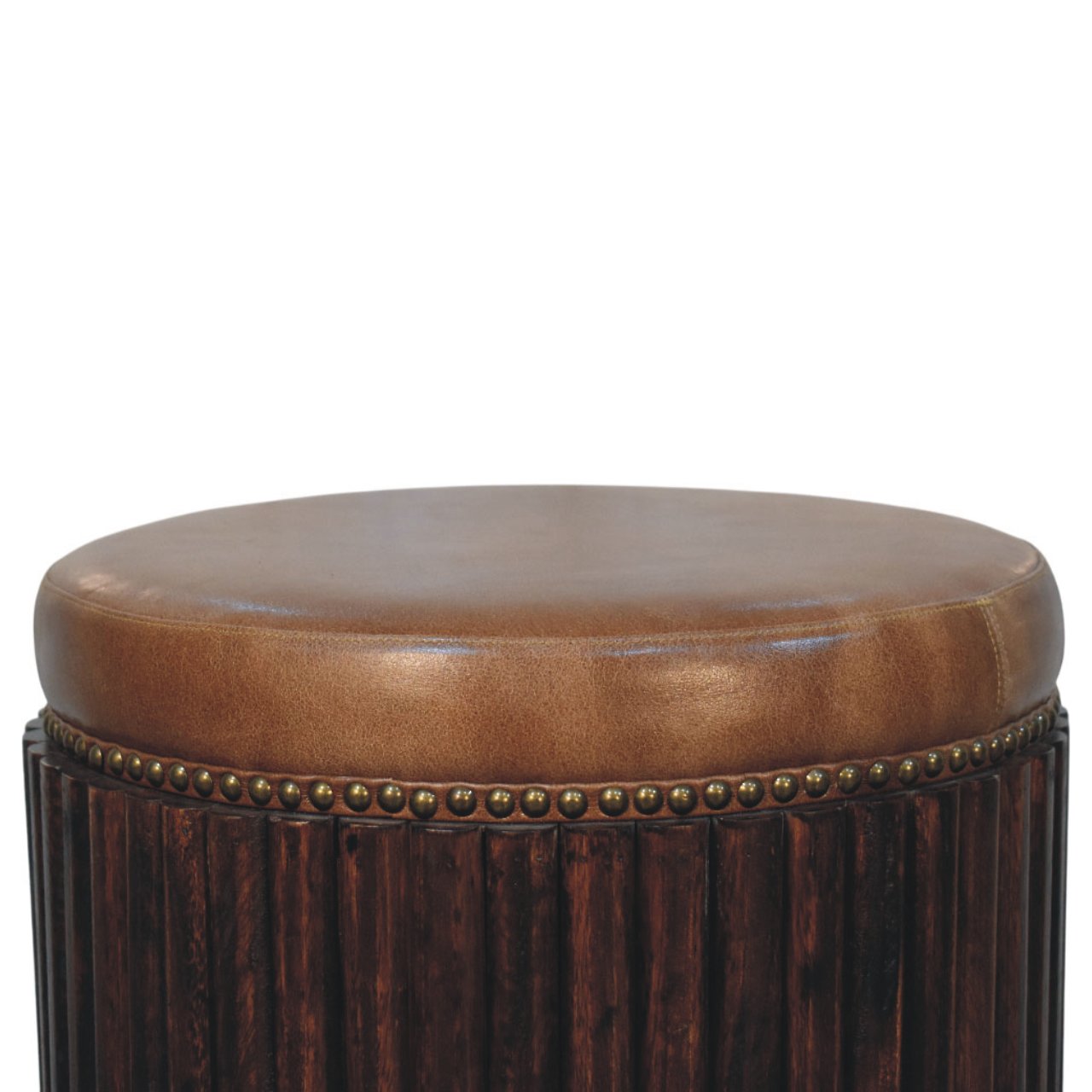 Ribbed Leather Accent Footstool