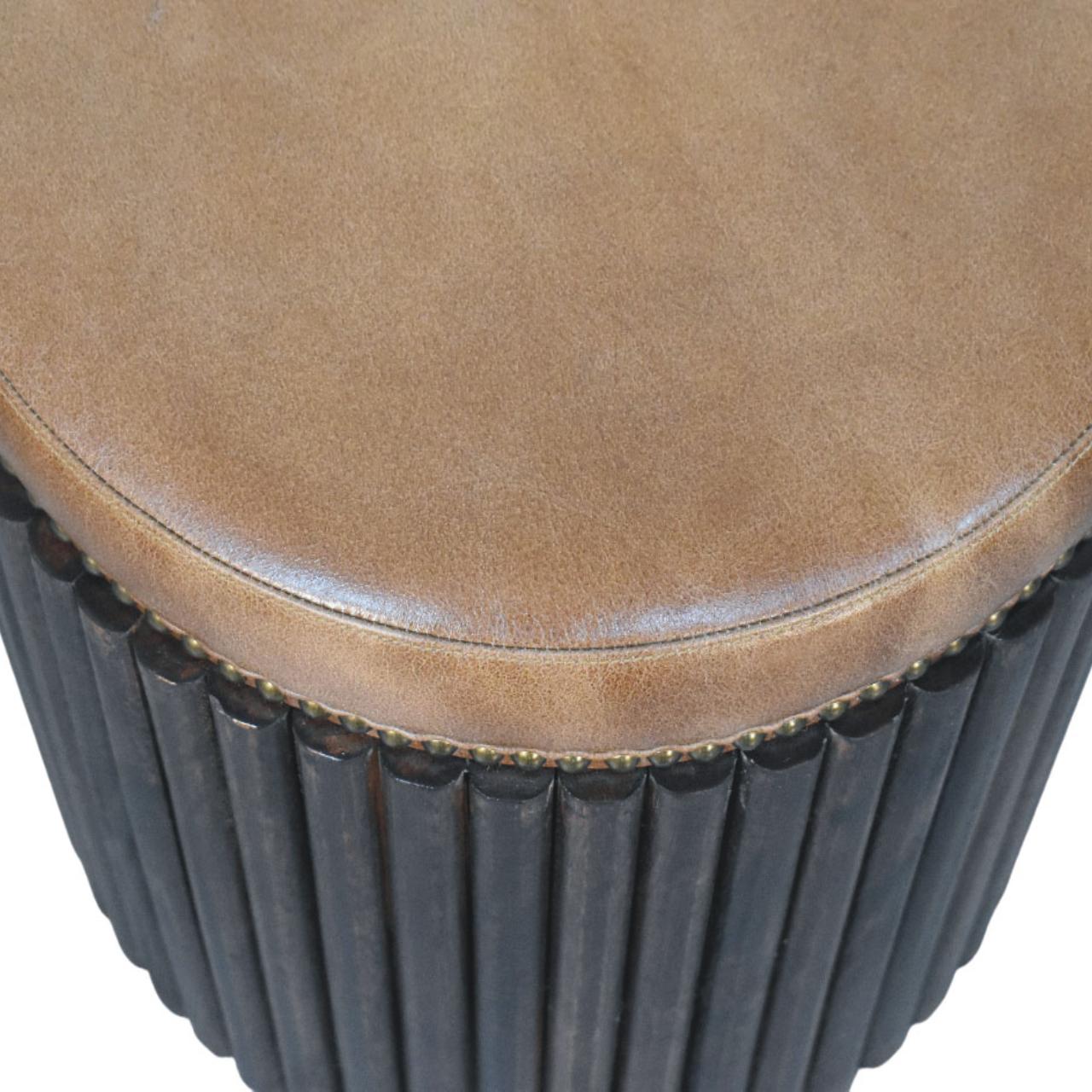 Ribbed Leather Accent Footstool