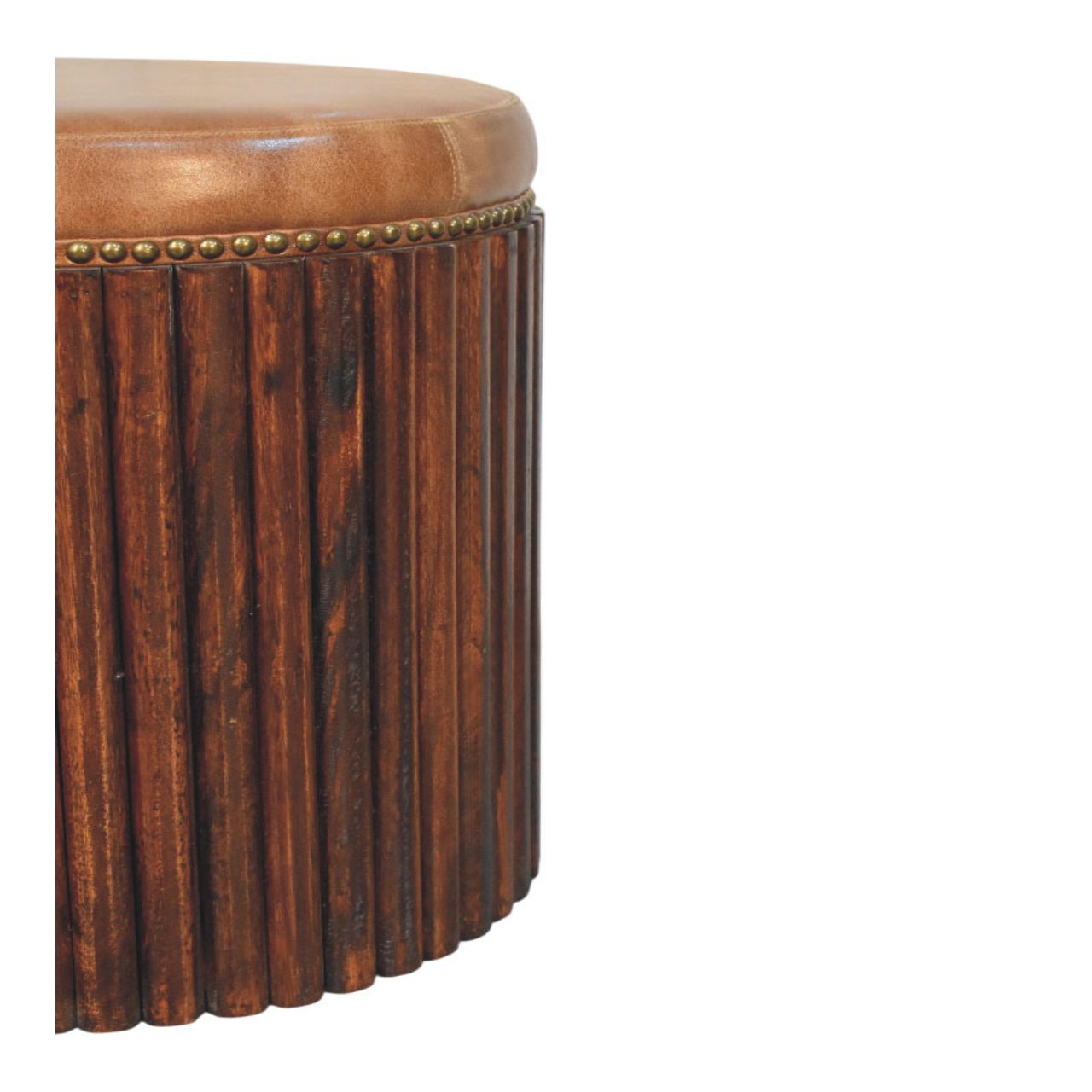 Ribbed Leather Accent Footstool