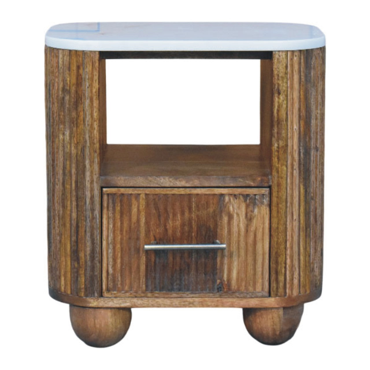 Beaumont Marble Bedside Table | Marble-Effect Solid Mango Wood