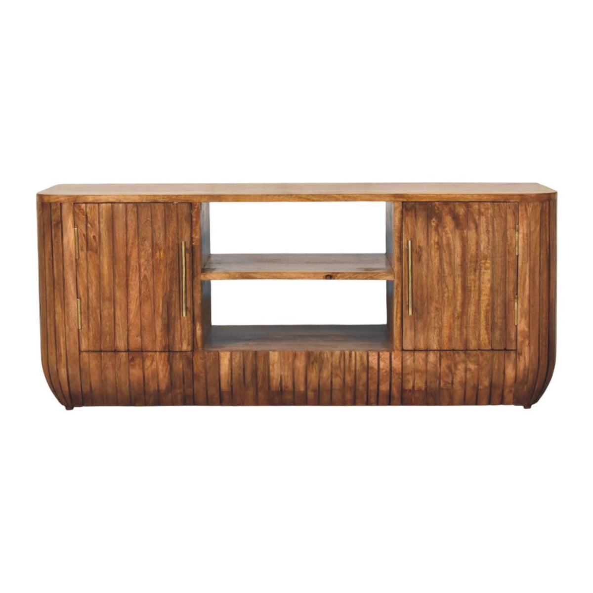 Fluted Media Console with Shelves Console Table