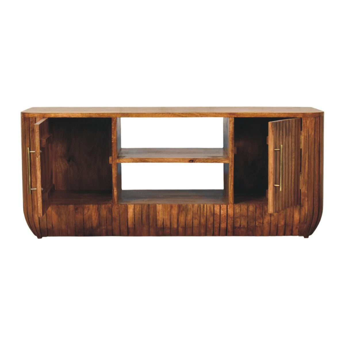 Fluted Media Console with Shelves Console Table
