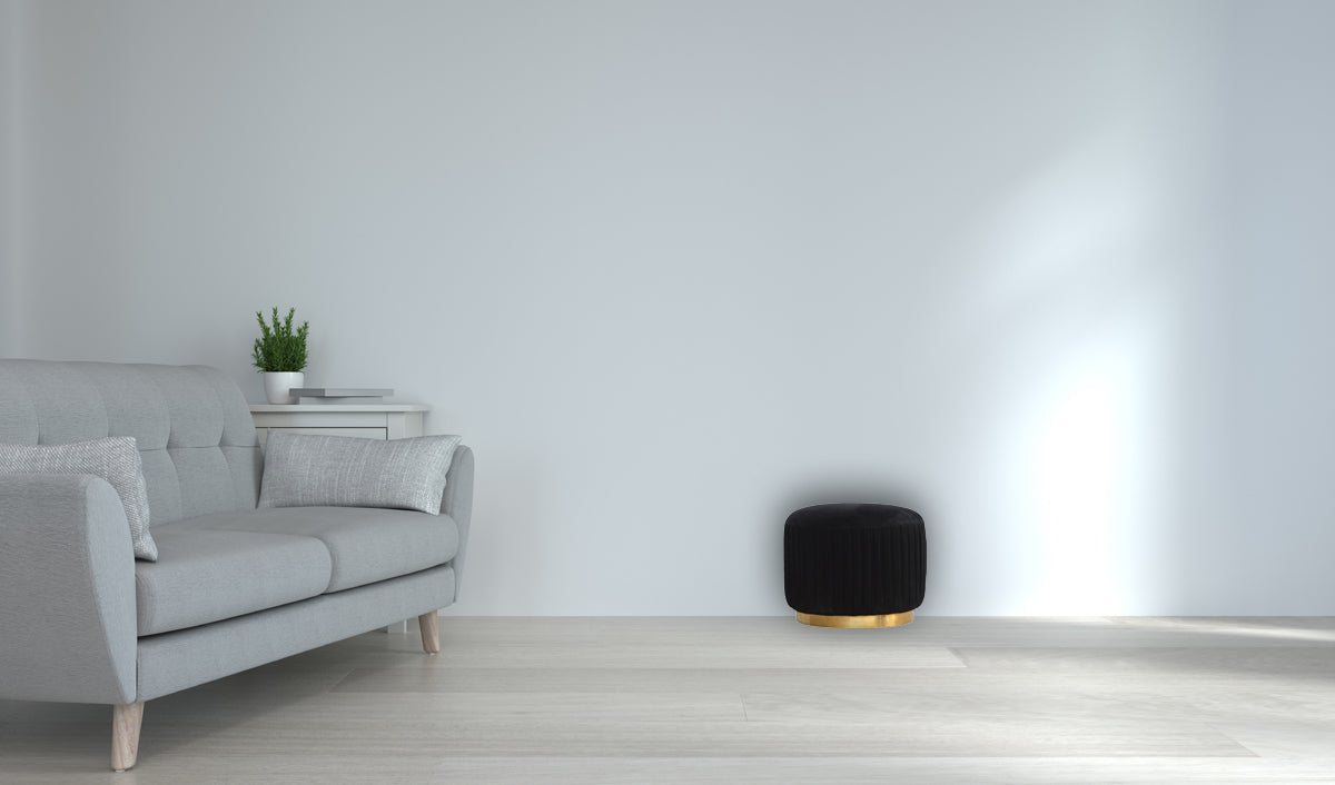 Black Velvet Pleated Footstool