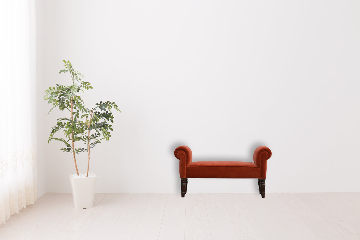 Brick Red Velvet Bench