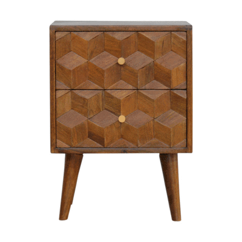 Chestnut Cube Carved Bedside Table