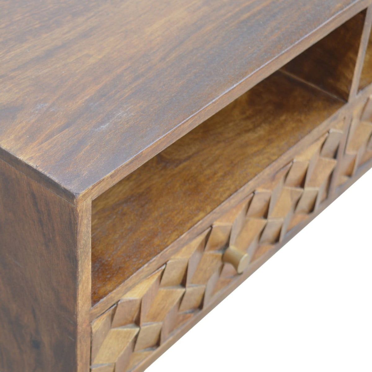 Chestnut Cube Carved TV Unit Chest of Drawers