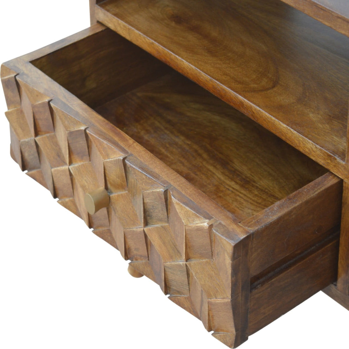 Chestnut Cube Carved TV Unit Chest of Drawers