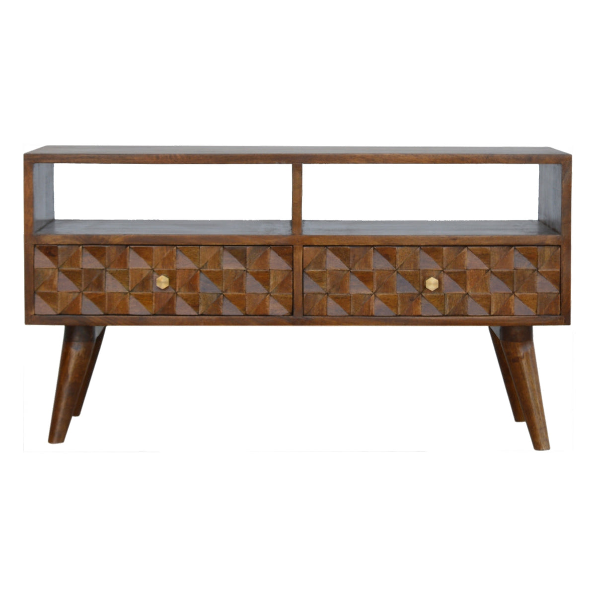 Chestnut Diamond Carved TV Unit Chest of Drawers