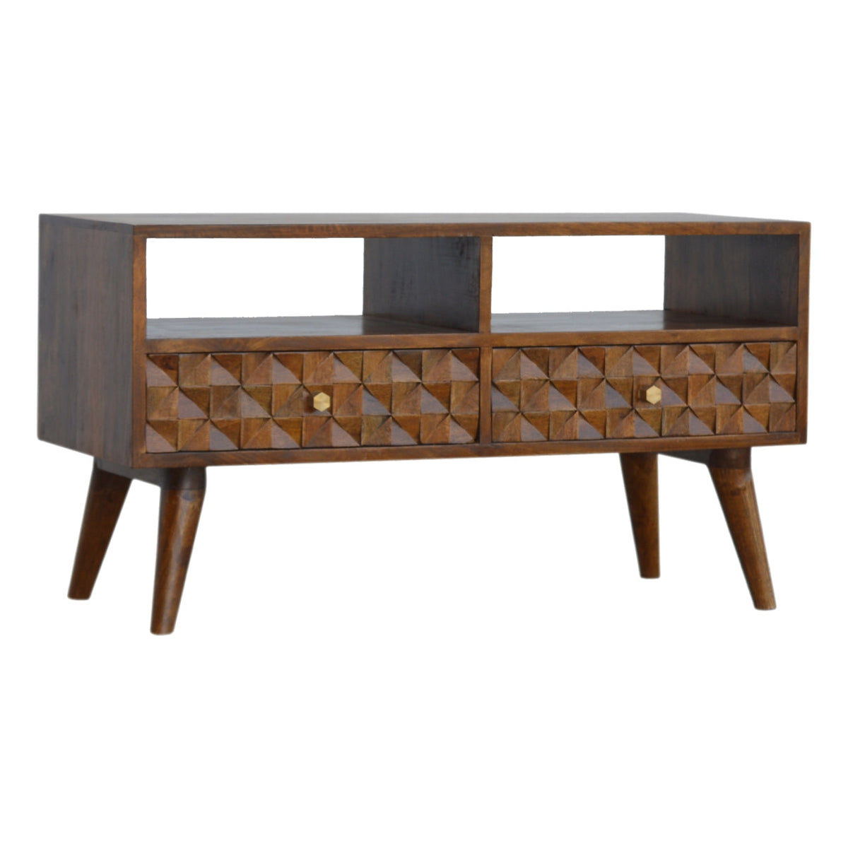 Chestnut Diamond Carved TV Unit Chest of Drawers