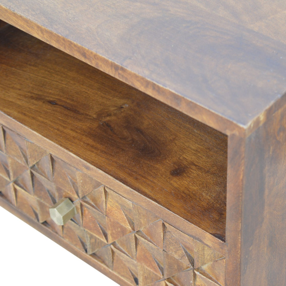 Chestnut Diamond Carved TV Unit Chest of Drawers