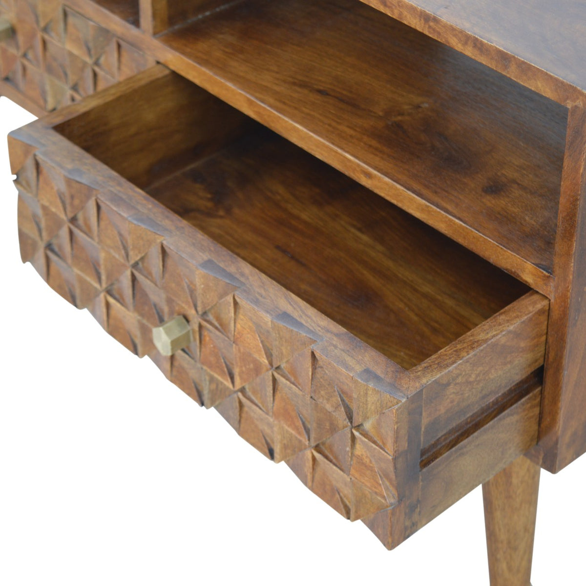 Chestnut Diamond Carved TV Unit Chest of Drawers