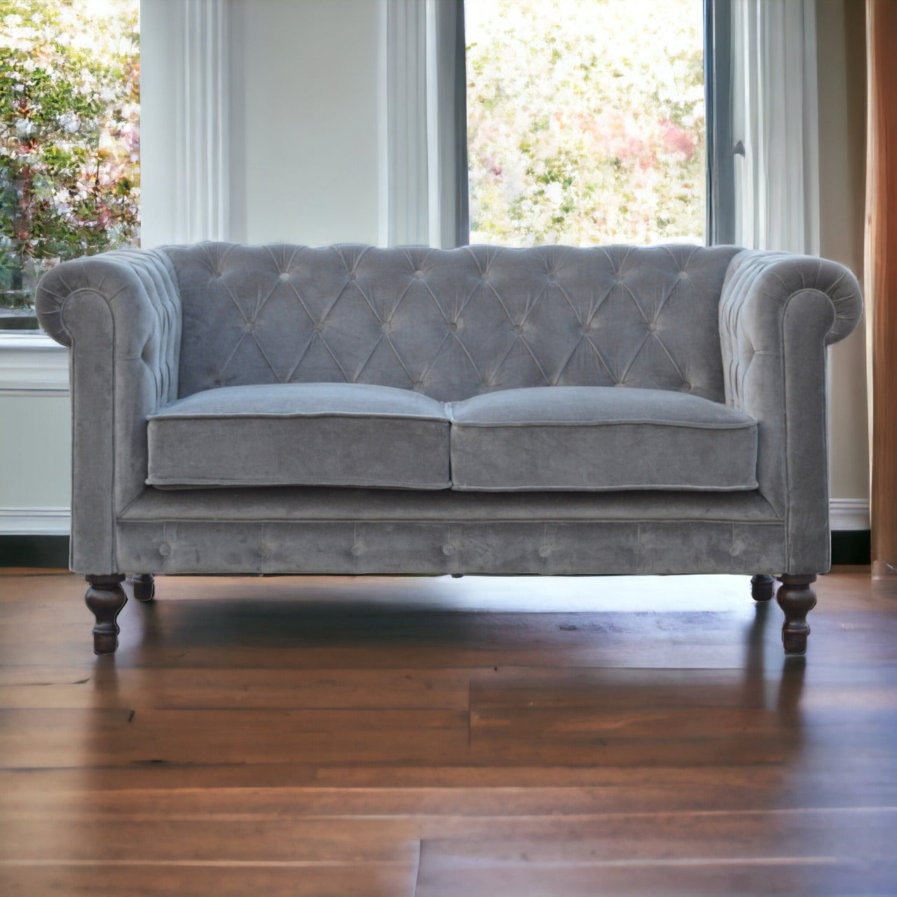 Grey Velvet Chesterfield Sofa