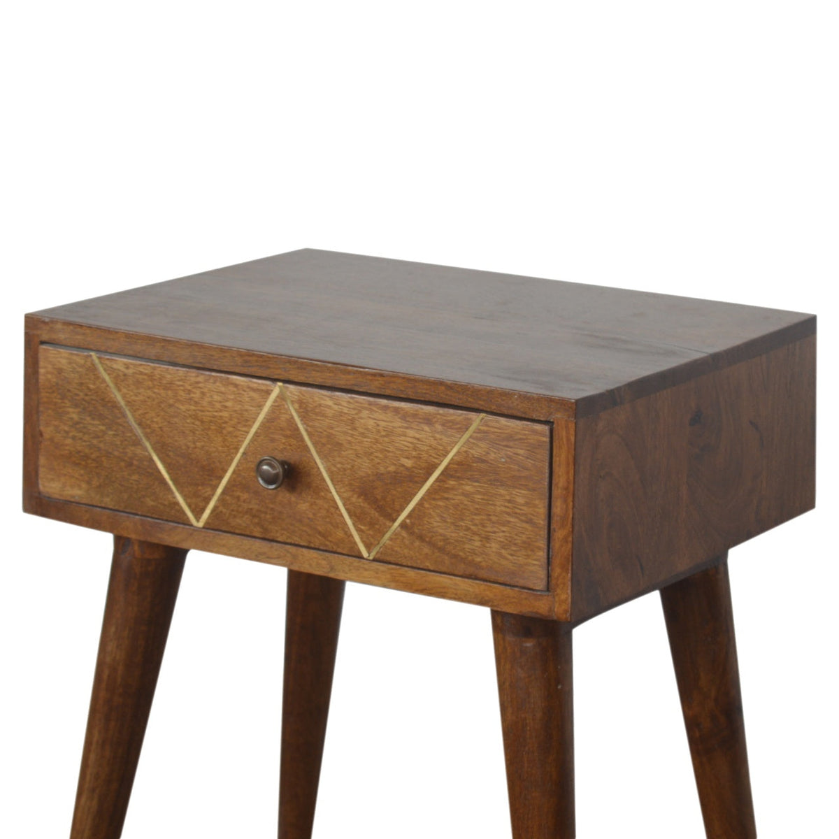 Geometric Brass Inlay Bedside Table