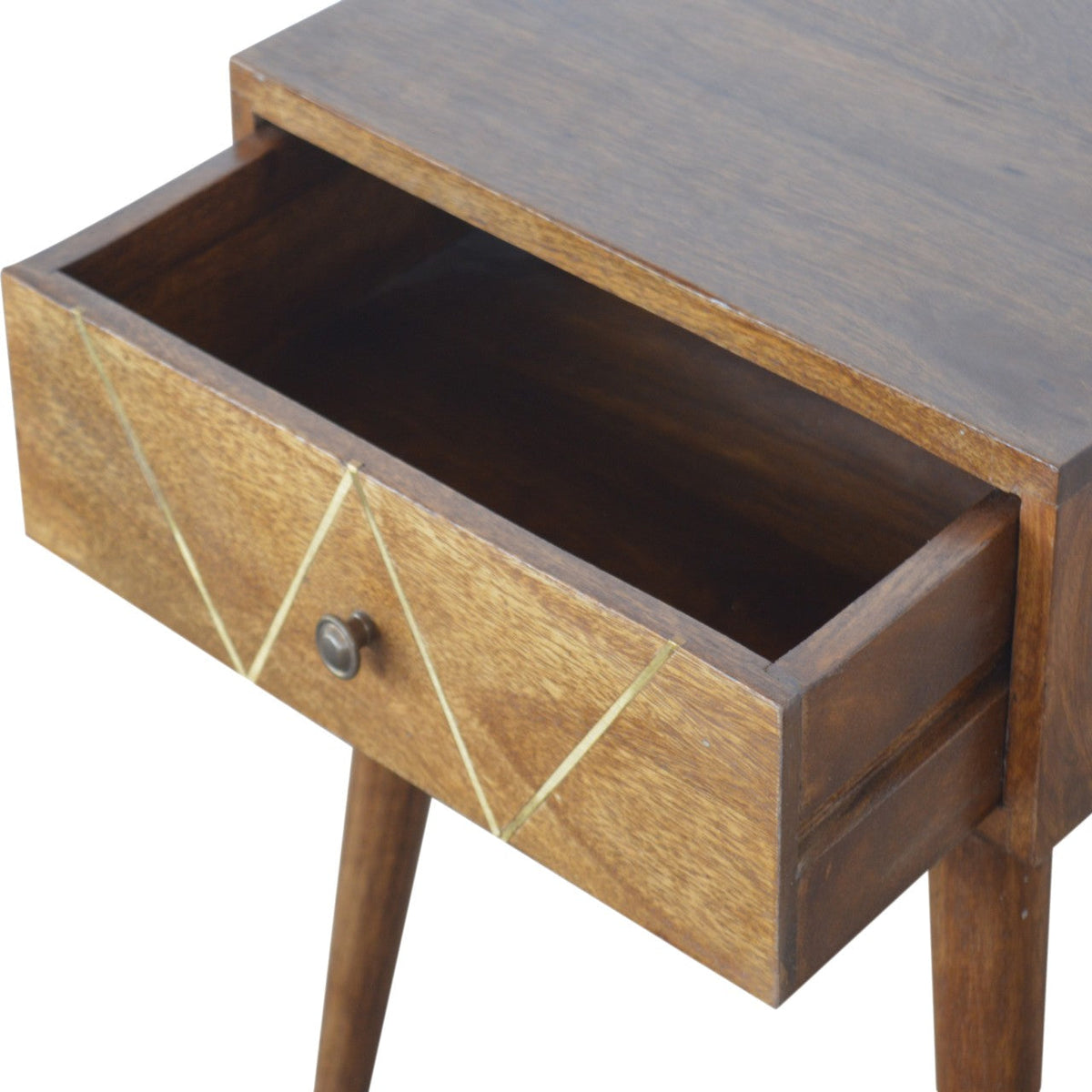 Geometric Brass Inlay Bedside Table