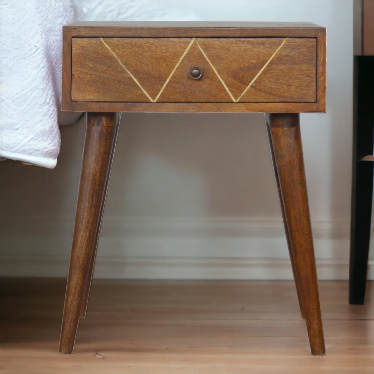 Geometric Brass Inlay Bedside Table