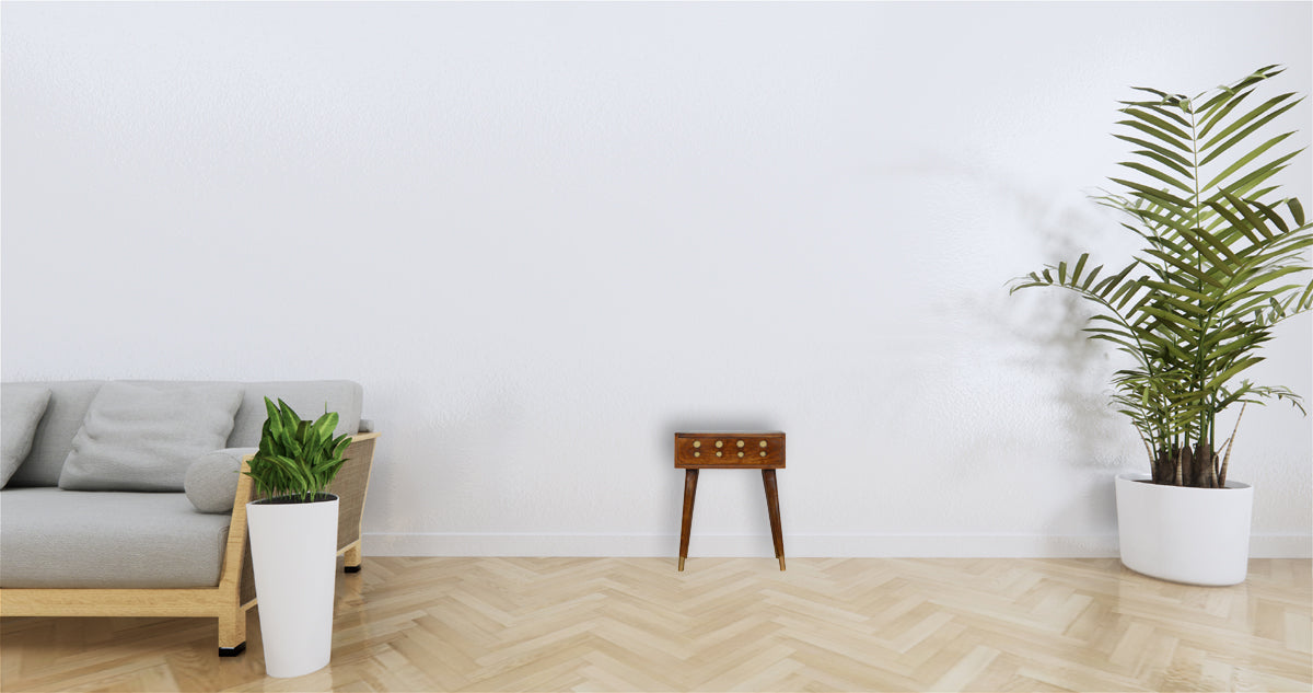 Chestnut Brass Cut out Bedside