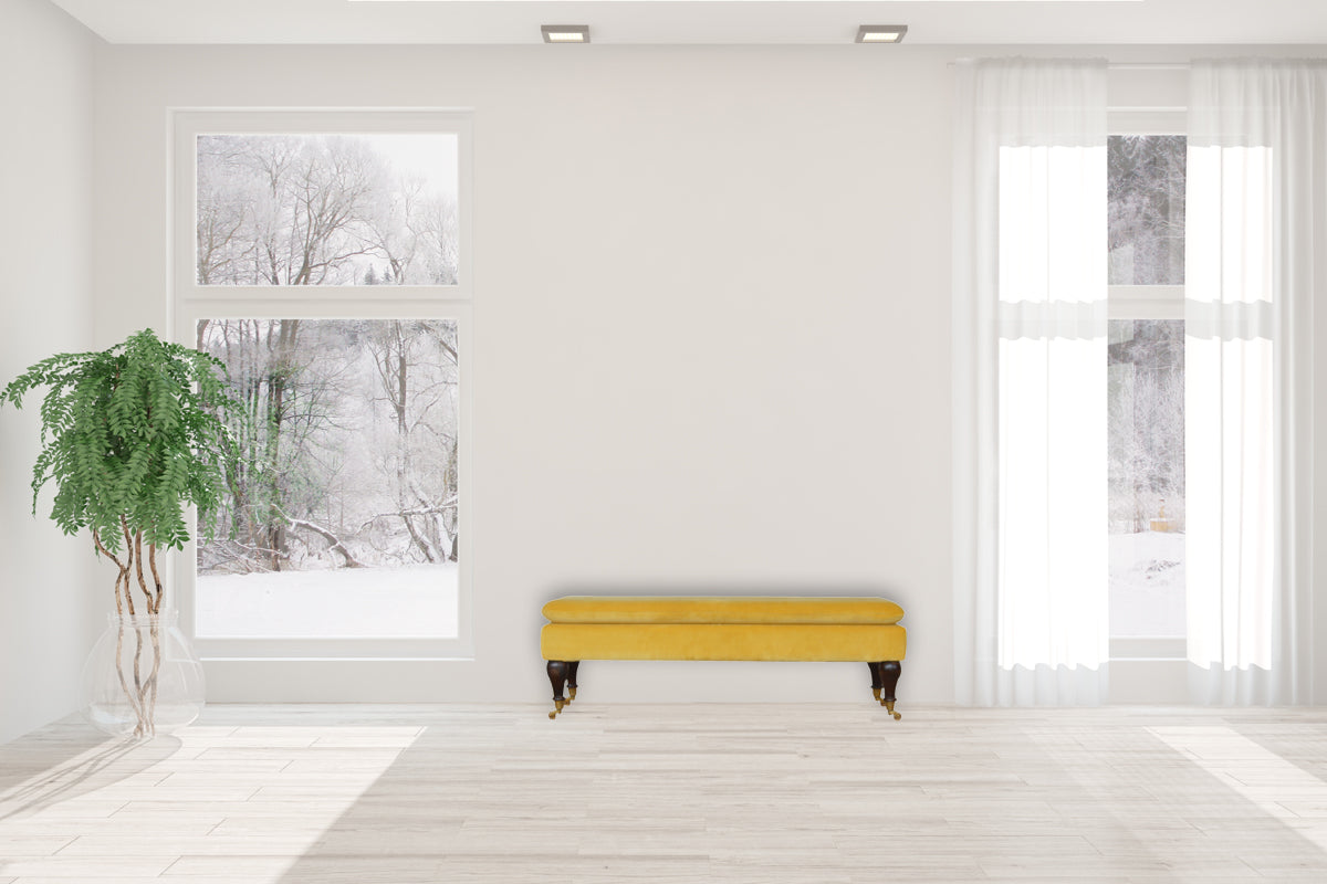 Mustard Velvet Castor Bench