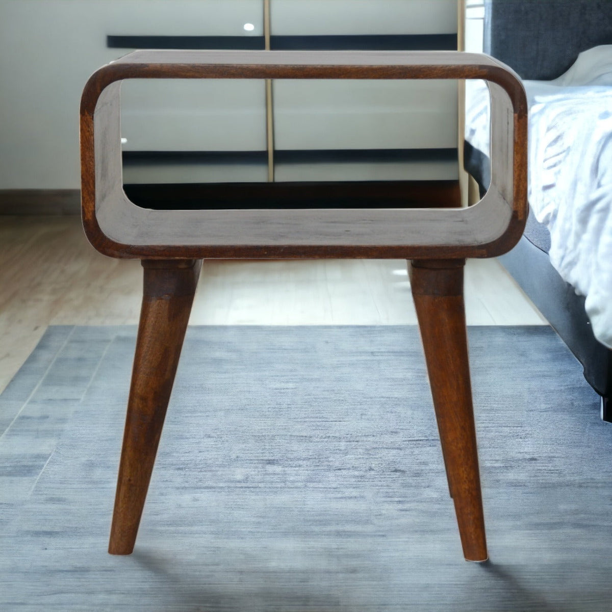 Curved Open Chestnut Bedside Table