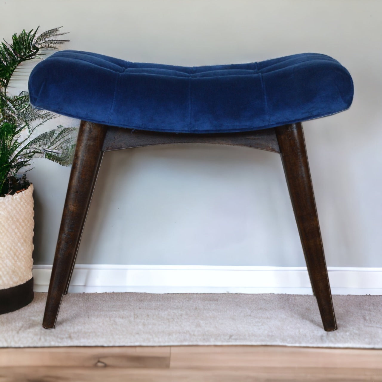 Royal Blue Cotton Velvet Bench