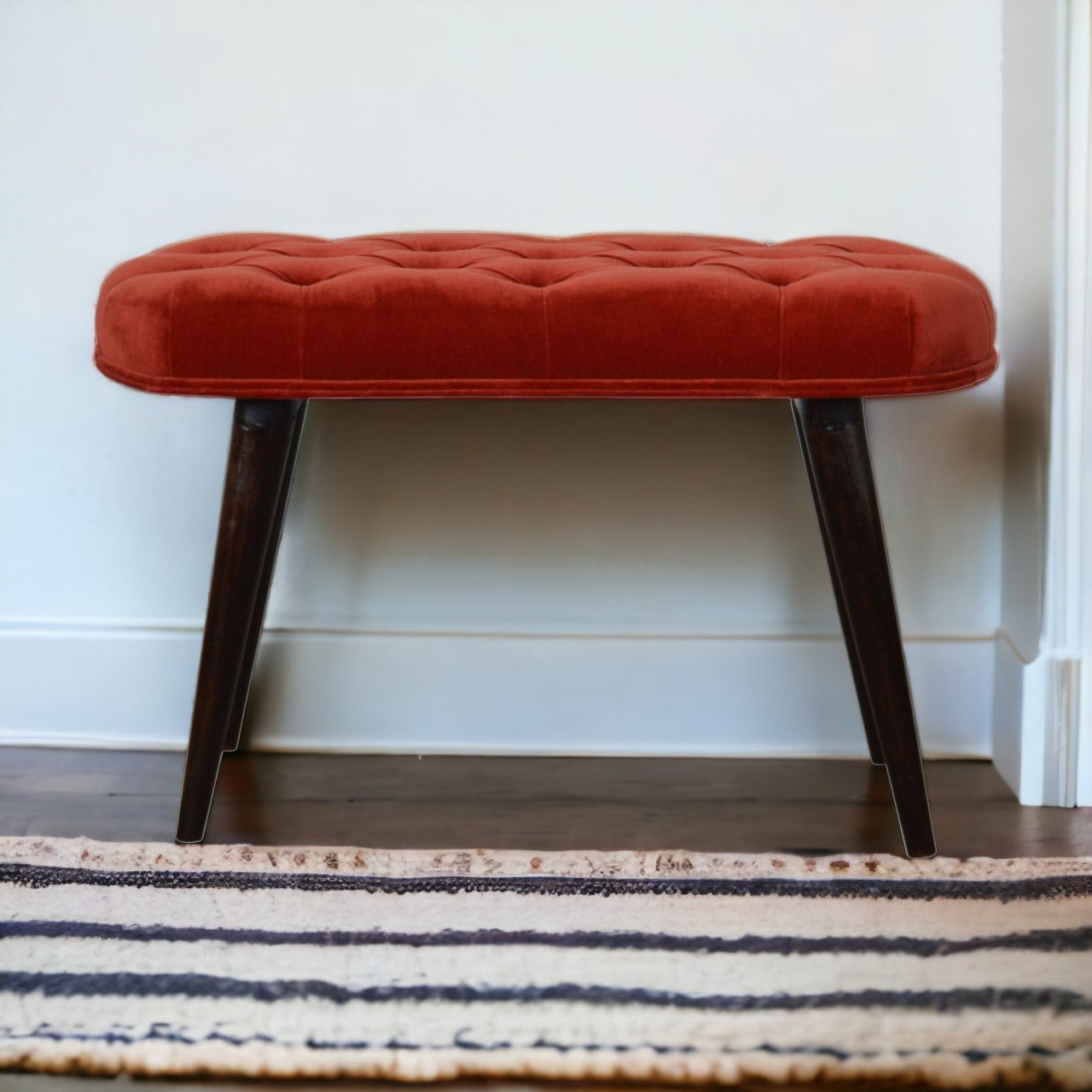 Brick Red Cotton Velvet Deep Bench