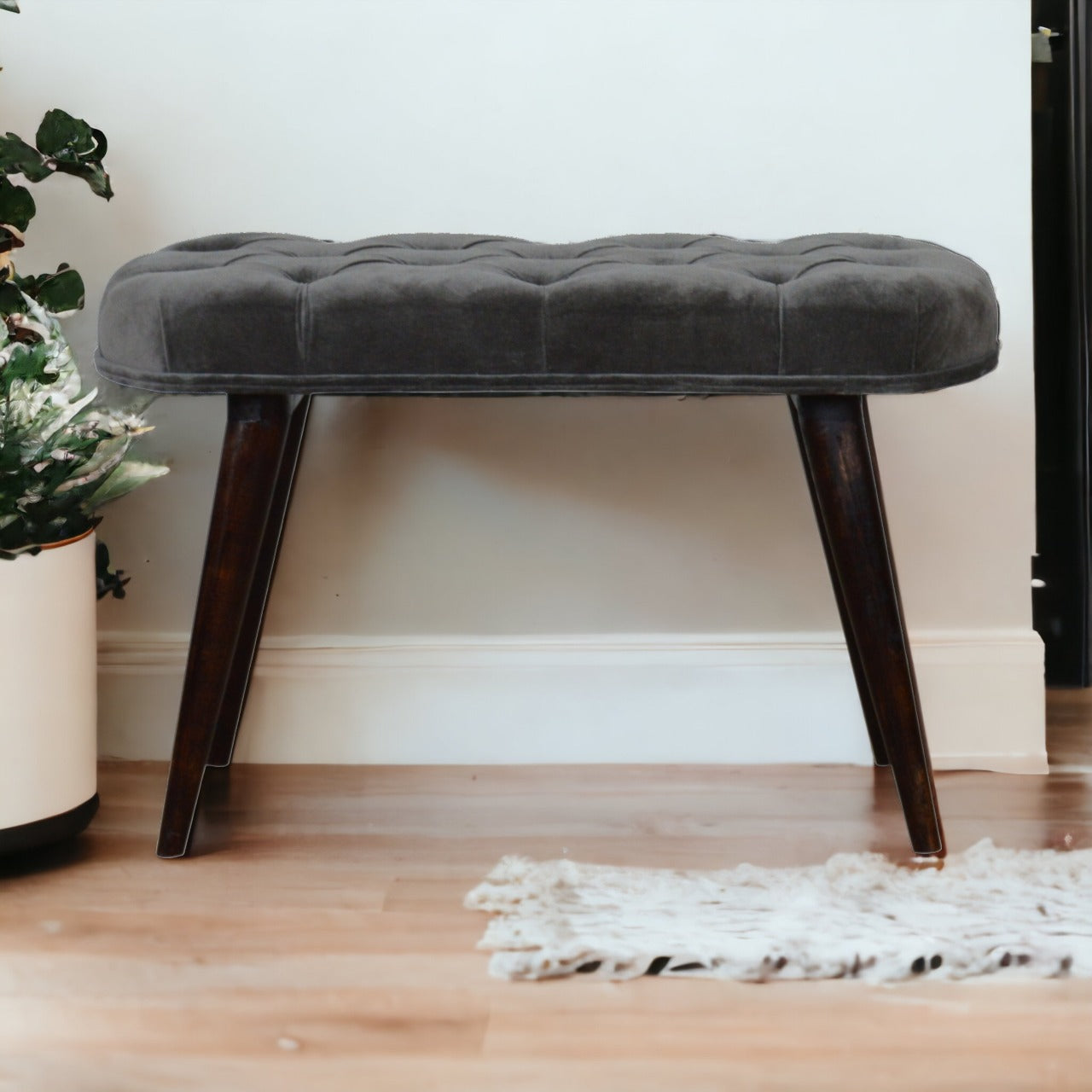 Grey Velvet Gold Base Footstool