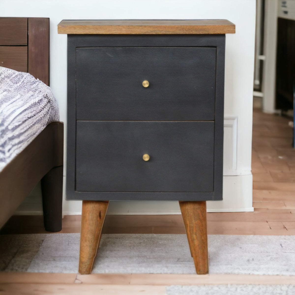 Charcoal Black Hand Painted Bedside Table