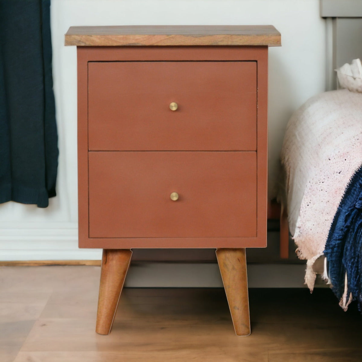 Brick Red Hand Painted Bedside Table