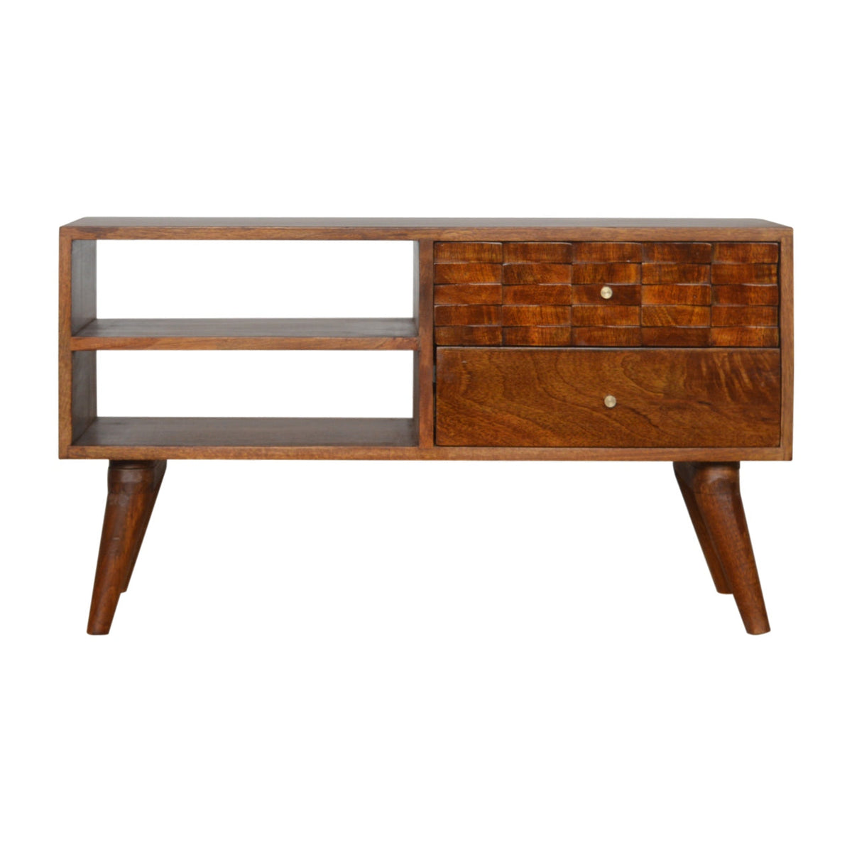 Tile Carved Chestnut TV Unit Chest of Drawers