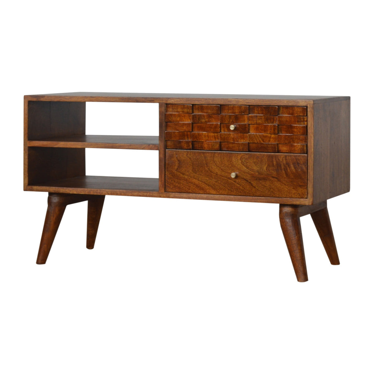 Tile Carved Chestnut TV Unit Chest of Drawers