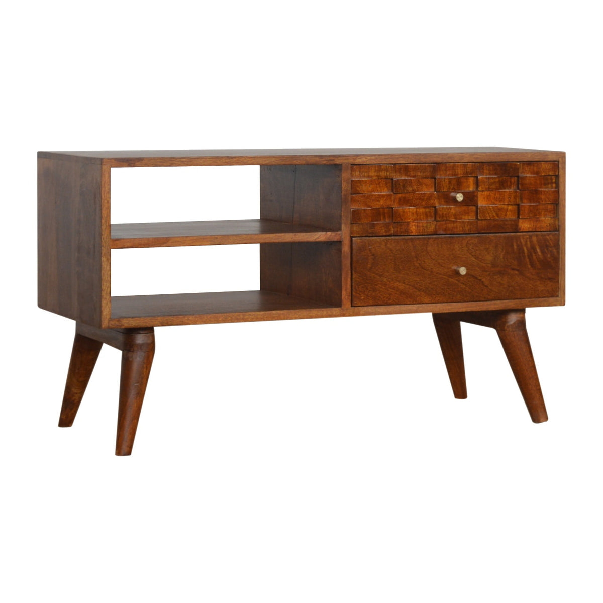 Tile Carved Chestnut TV Unit Chest of Drawers
