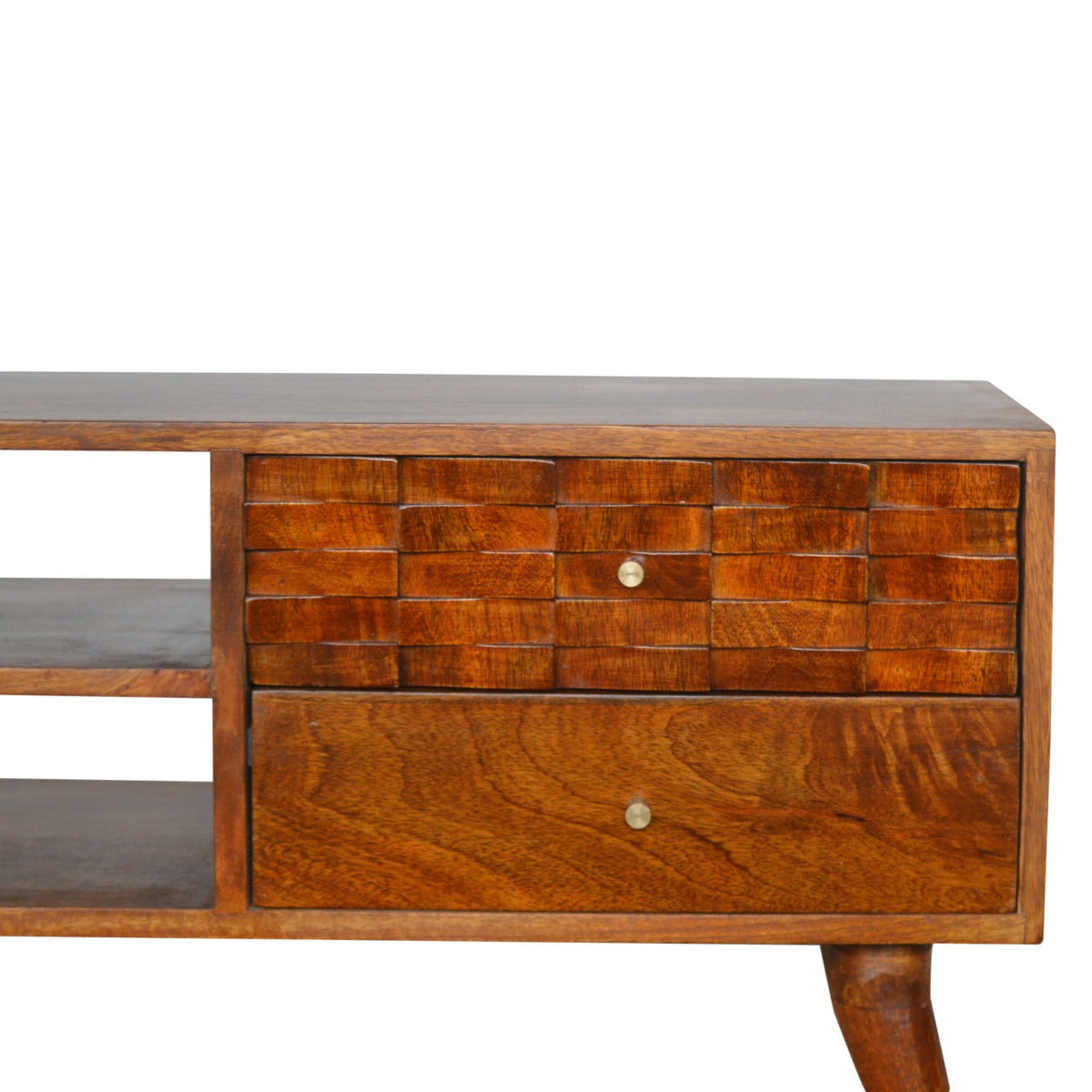 Tile Carved Chestnut TV Unit Chest of Drawers